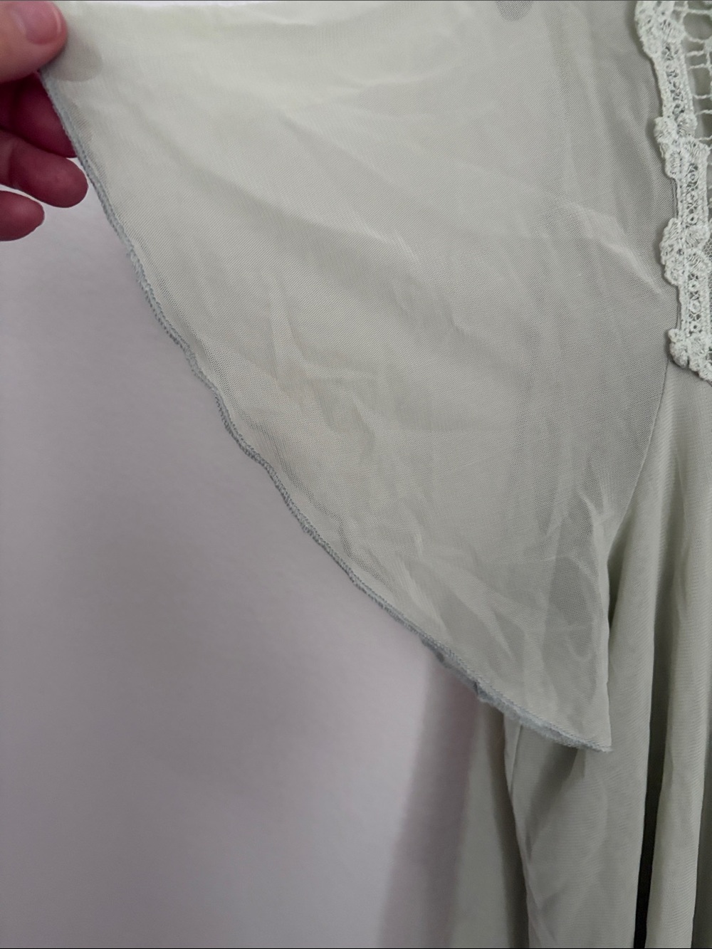 Ultra Pink Light Sage Crochet Yoke Flutter Sleeve Blouse - Picture 2 of 5